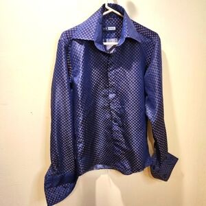 YES BOSS  100% Silk Slim fit French cuff dress button Down shirt size L